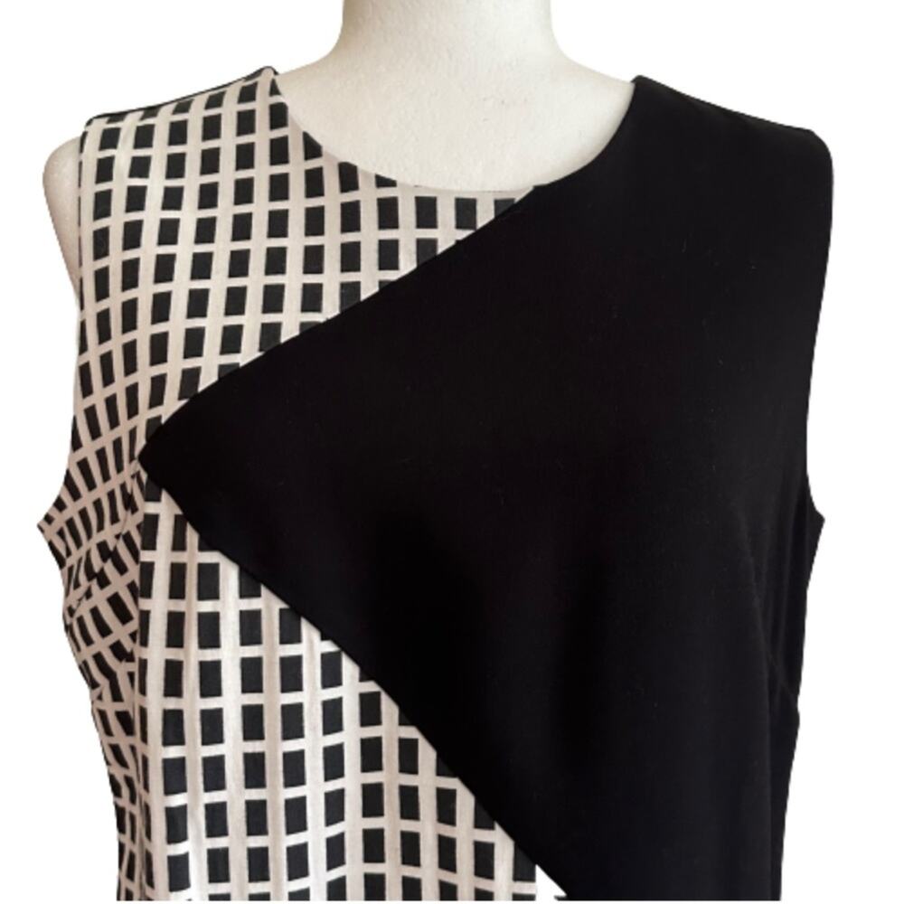 Halogen Dress Black White Checked Crew Neck Sleeveless Business Casual Small NEW - Picture 3 of 11